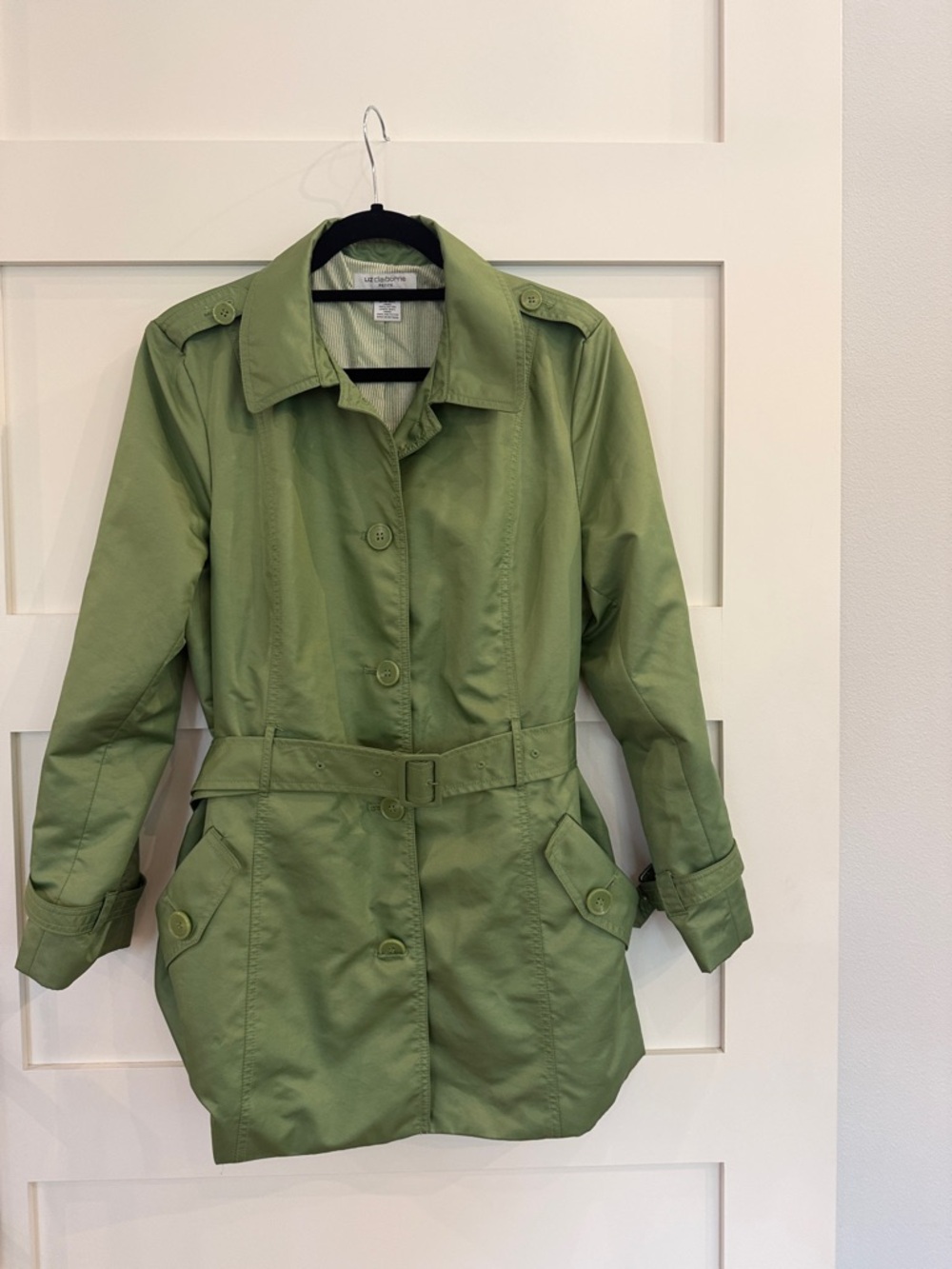 Liz Claiborne Olive Green Belted Trench Coat